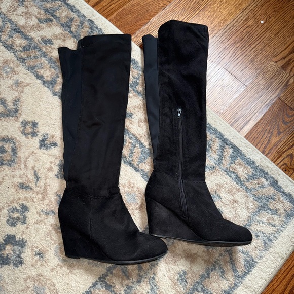 Black Wedge Over-the-knee Boots - Picture 1 of 8